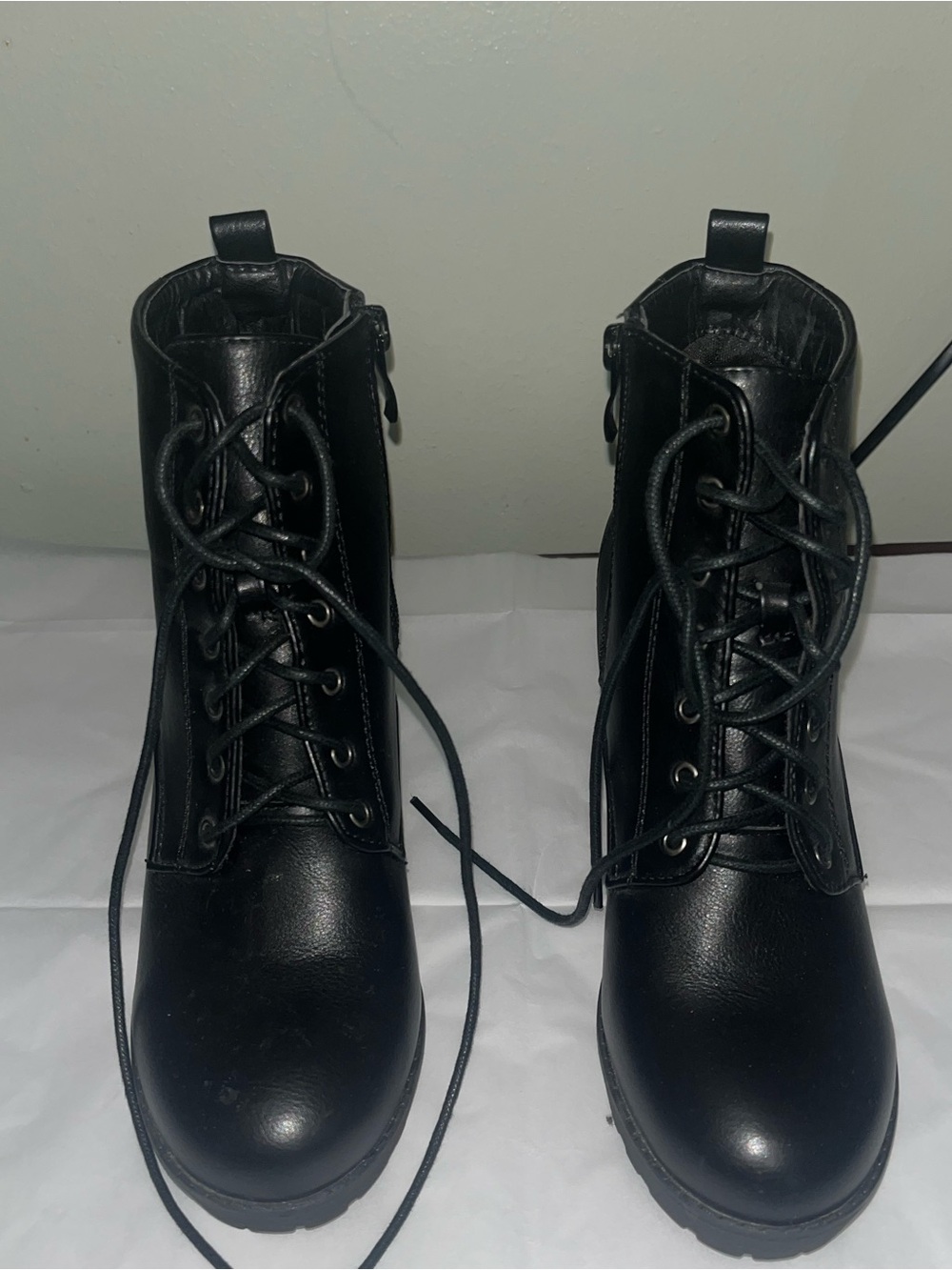 TOP Moda Black Lace-Up Combat Boots with Side Zipper
